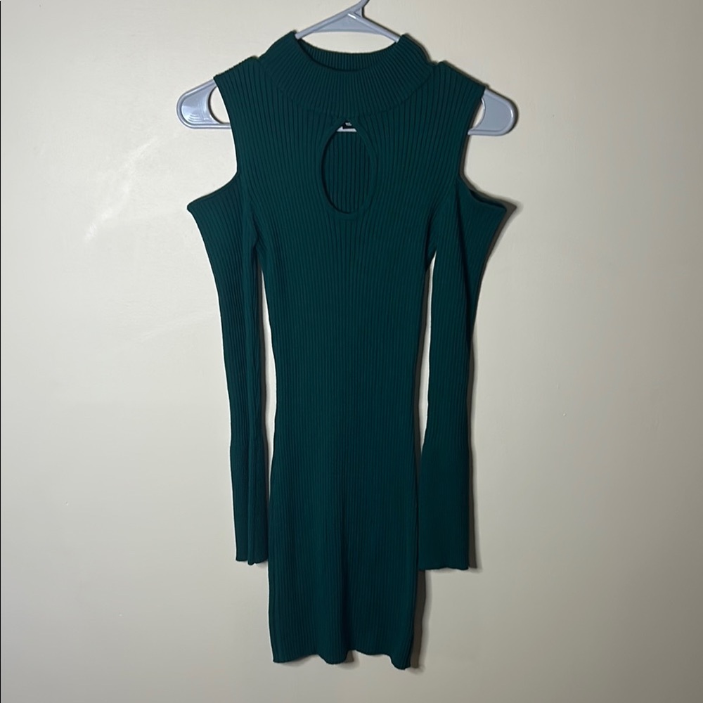 WHIT Green Bodycon Cold Shoulder Dress